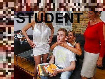 College Student Wants To Study But His Stepmom & Friends Want An Orgy