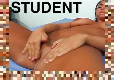 American Student With Natural Big Tit Sucks And Rides A Hard Cock On Bed
