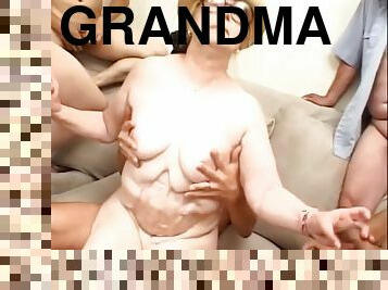 Grandma fucked by two cocks!