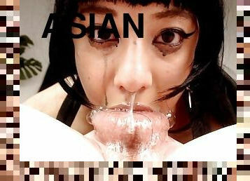 asiatisk, extrem, amatör, avsugning, cumshot, gigantisk-kuk, tonåring, deepthroat, sväljer, pov