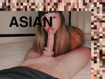 ASIAN TEEN CHOKES ON BIG WHITE COCK