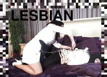 lesbisk, bdsm, strumpor, fetisch, bondage, brunett