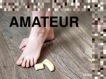 amateur, pies, fetichista, a-solas, banana, dedos-de-los-pies