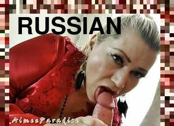 Naughty Russian MILF fervently sucks a strong cock. Mature lady with a dick in her mouth!