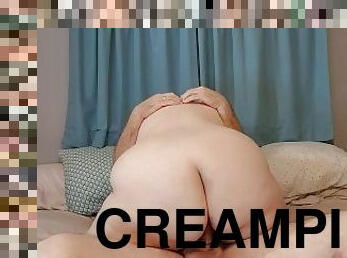 Making hubby eat dripping creampie after riding dick