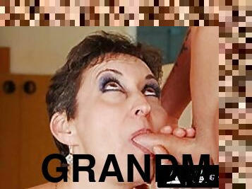 isoäiti, karvainen, vanha, kypsä, suihinotto, isoäiti-granny, käsihomma, syväkurkku, nuori-18, kiimainen