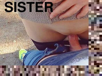 strømpebukse, offentlig, pussy, amatør, creampie, cum, søster, stram