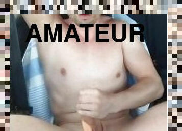 énorme, masturbation, amateur, ejaculation-sur-le-corps, énorme-bite, gay, voiture, secousses, horny, solo