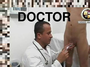Smooth Latino Twink Cristian is has his penis measured by the doctor