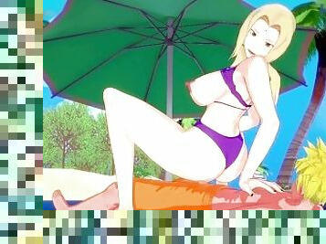 Tsunade and Naruto Uzumaki have intense sex on the beach. - Naruto Hentai