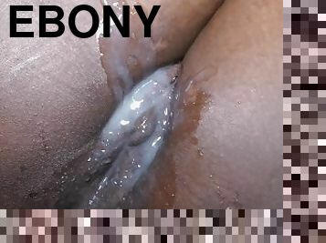 Massive cumshot from big white cock to ebony pussy hole