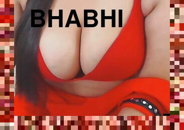 Desi Curvy Bhabhi Looking Hot In Red Saree