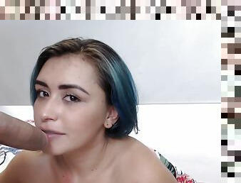 Blue Haired Teen Sucks Latina Dick