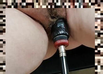 BBW fucked by a big black dildo on a fuckmachine