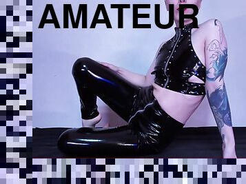 amatør, føtter, blond, fetisj, latex, alene, tattoo, små-pupper, erting