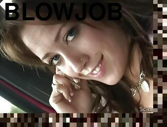 blowjob-seks-dengan-mengisap-penis, mobil, ganda, nakal, berambut-cokelat, tato, menembus