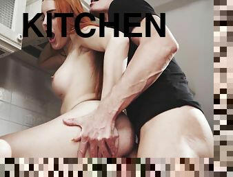 Petite Big Tits Redhead Rides His Cock in the Kitchen - Charlie red