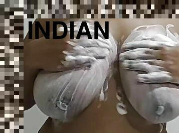 Indian Girl Thecatwoman23 Bathing Her Boobs In Foam With Huge Boobs