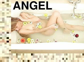 fürdőkádban, szőke, angyal, zuhanyozás, szólóban