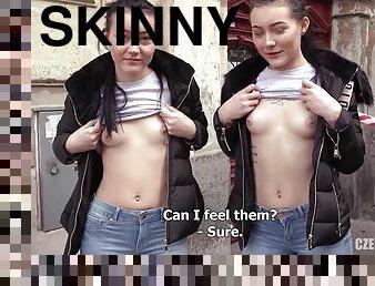 Two 18yo Skinny Perky Tits Brunettes Natalia & Clara - Naive twins - Threesome POV reality porn
