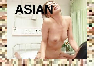 asiatisk, sykepleier, pussy, våt