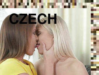 Young delicate blondes kissing and finger fucking