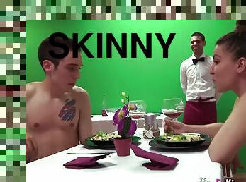 Skinny Swarthy Boy Fucks Chubby Pale Lady In Purple Pants
