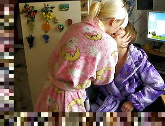 Old and young lesbians in kimonos decide to make love