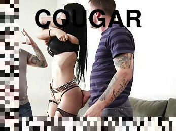 Tattooed Cougar Gets Double-Dicked By Brutal Hung Freaks