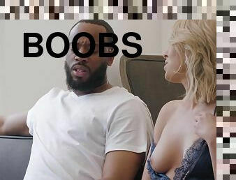 Zoey Monroe bares boobs to seduce black lad into fucking her