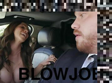 A limo driver gets blowjob from hot chick with big boobs