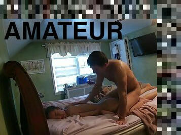 Guy fucks his girlfriend in pussy in different poses on the bed