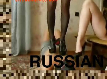 russisk, retro, slave, fetish, elskerinde, ydmygelse, ansigtssidning, dominans, femidom