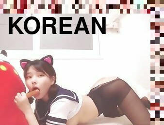 Korean sexy hottie trains her blowjob skills in school uniform