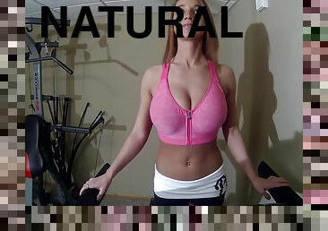 Treadmill GP Angle topless - big natural tits solo