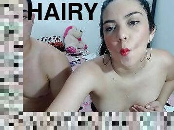 Little brunette slut with perky tits and hairy cunt - amateur hardcore with cumshot on webcam
