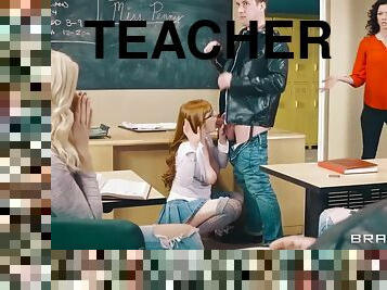 Sexy teacher passionately fucks with student guy in classroom