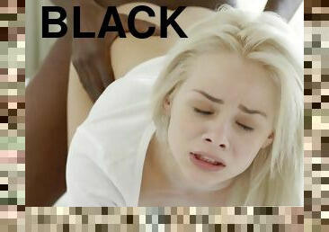 Angel-like blonde Elsa Jean plays with her first black dick