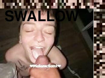 Cute enby swallows cum on balcony