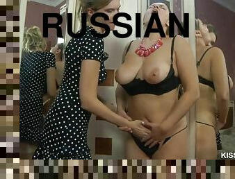 Young Russian Lesbian Kisses Pot-Bellied Mature Mom