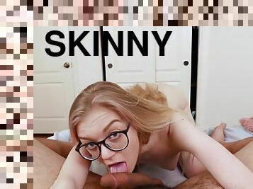 Skinny blonde in sexy glasses Jadyn Hayes sucking dick and fucking hard