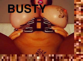 Realistic 3D busty sex cartoon with big boobs brunette MILF