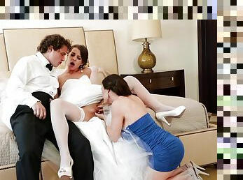 Groom's stepmother teaches the bride how to fuck her stepson