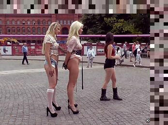 Blond Hair Babe Euro slaves ass fuck getting laid in public