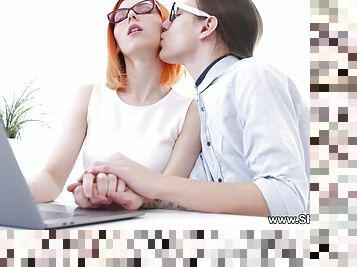 Geek Dude Fucks Nerdy Redhead Skinny Girl - Xozilla Porn Movies