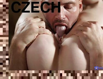 Czech nymph lets a massuer fuck her tender oiled pussy.