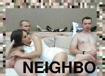 Neighbor satisfying on webcam, cuckold hubby watching