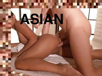 asiatisk, rumpe-booty, cum