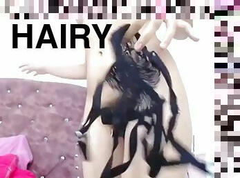 Hairy babe squirts on webcam and fingers asshole