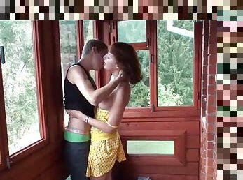 Rough sex in the porch with a redhead teen